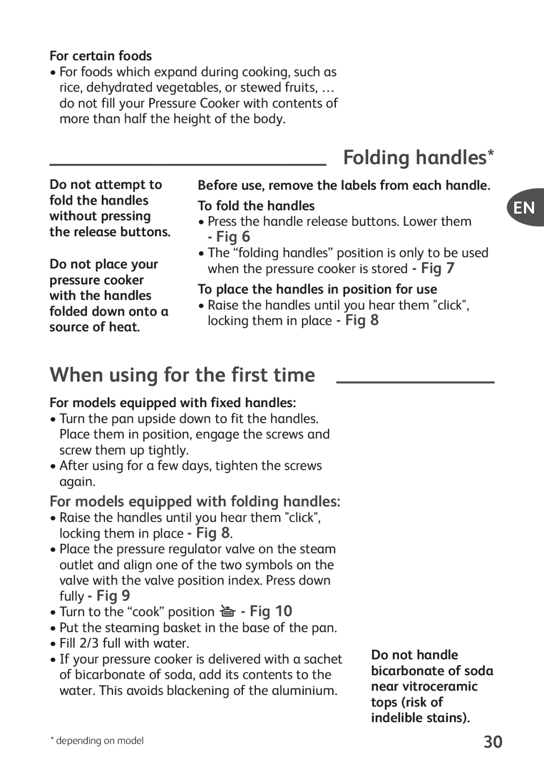 Tefal P0541155, P0541152 manual Folding handles, When using for the first time 