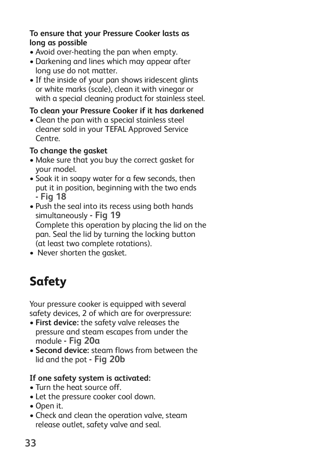 Tefal P0541152, P0541155 manual Safety, To clean your Pressure Cooker if it has darkened, To change the gasket 