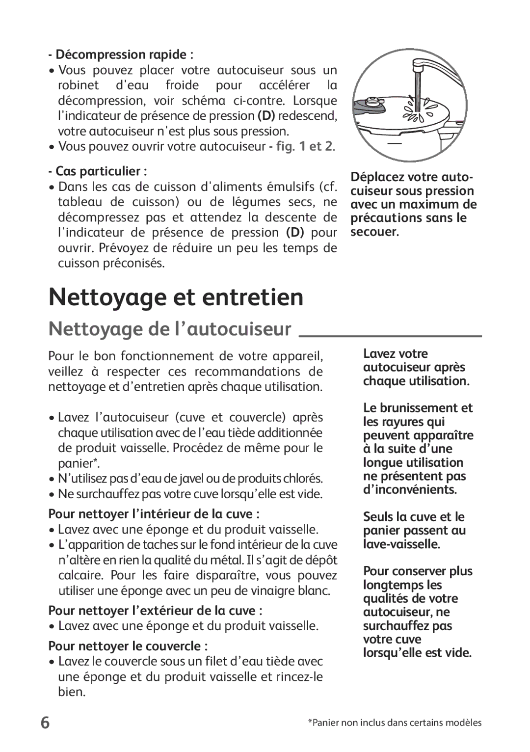 Tefal P2634631 manual Nettoyage et entretien, Nettoyage de l’autocuiseur 