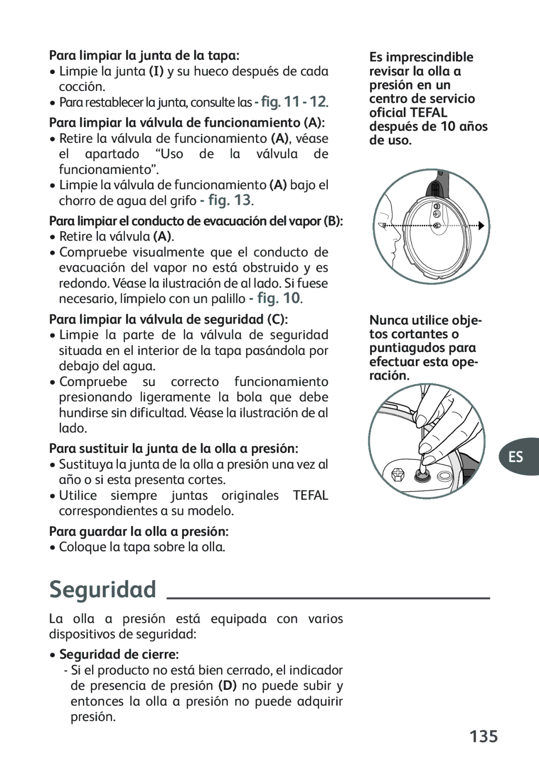 Tefal P2634631 manual Seguridad, 135 