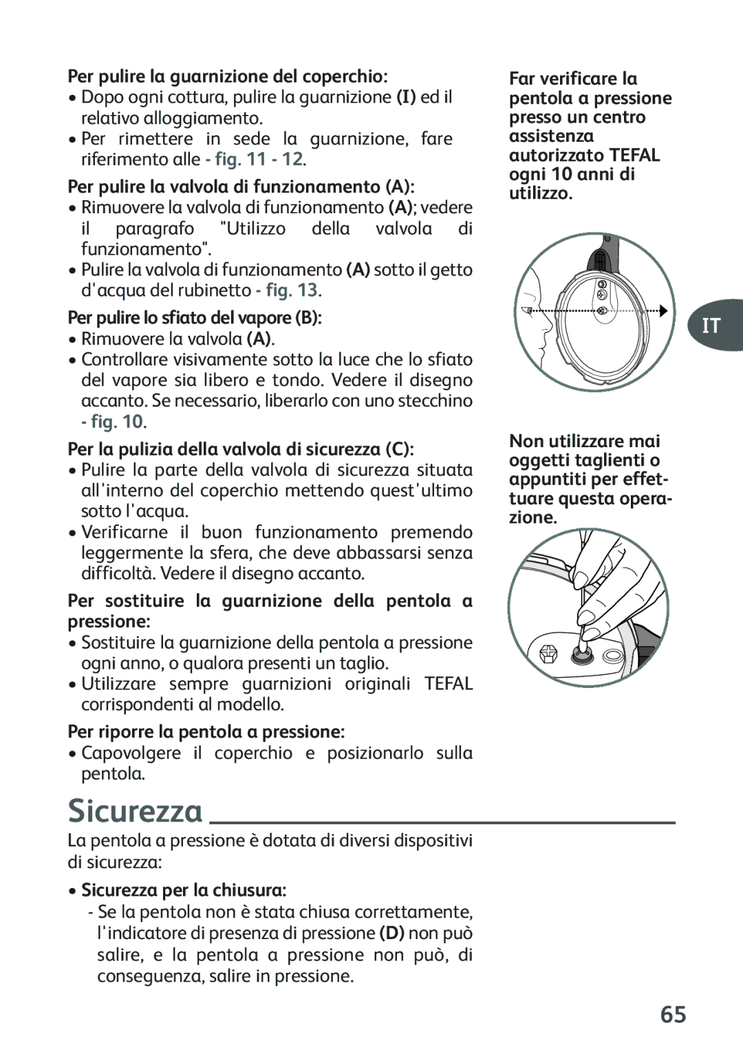 Tefal P2634631 manual Sicurezza 