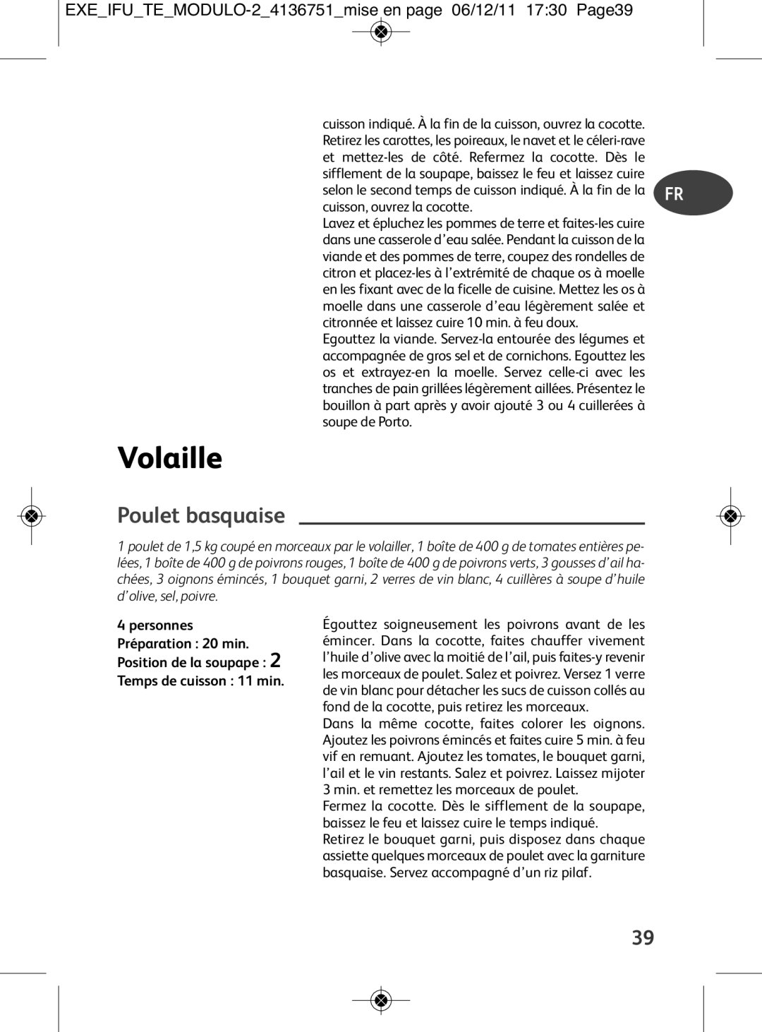 Tefal P4281466, P4281464, P4281463 Volaille, Poulet basquaise, EXEIFUTEMODULO-24136751mise en page 06/12/11 1730 Page39 