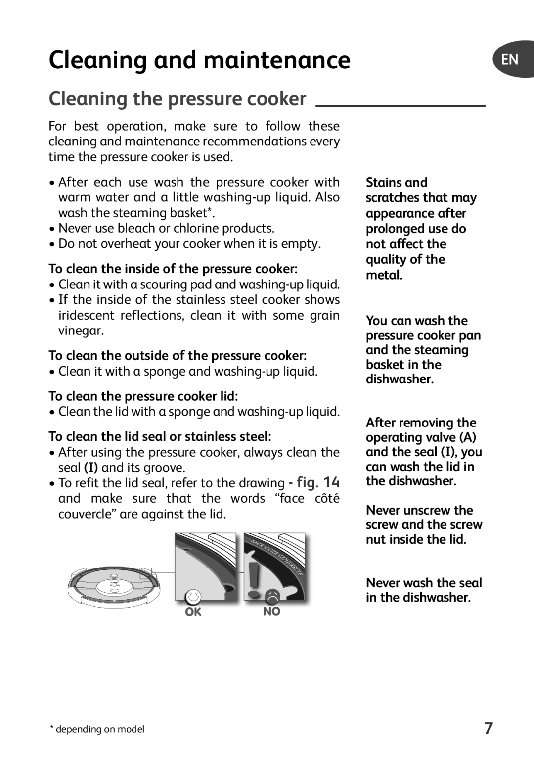 Tefal P4371462, P4371461, P4371463, P4371466 manual Cleaning and maintenance, Cleaning the pressure cooker 