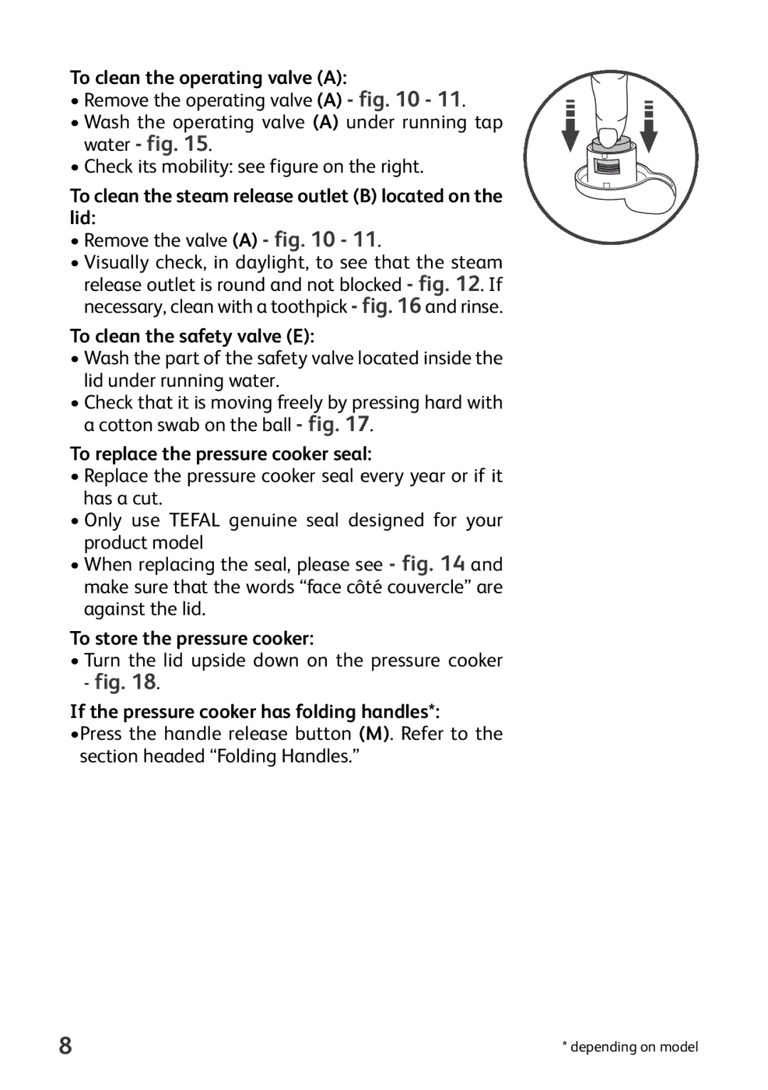 Tefal P4371461, P4371463, P4371466 To clean the operating valve a, To clean the steam release outlet B located on the lid 