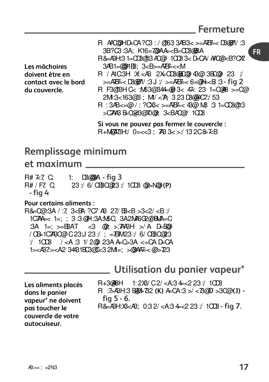 Tefal P4371463, P4371461 Fermeture, Remplissage minimum et maximum, Utilisation du panier vapeur, Pour certains aliments 