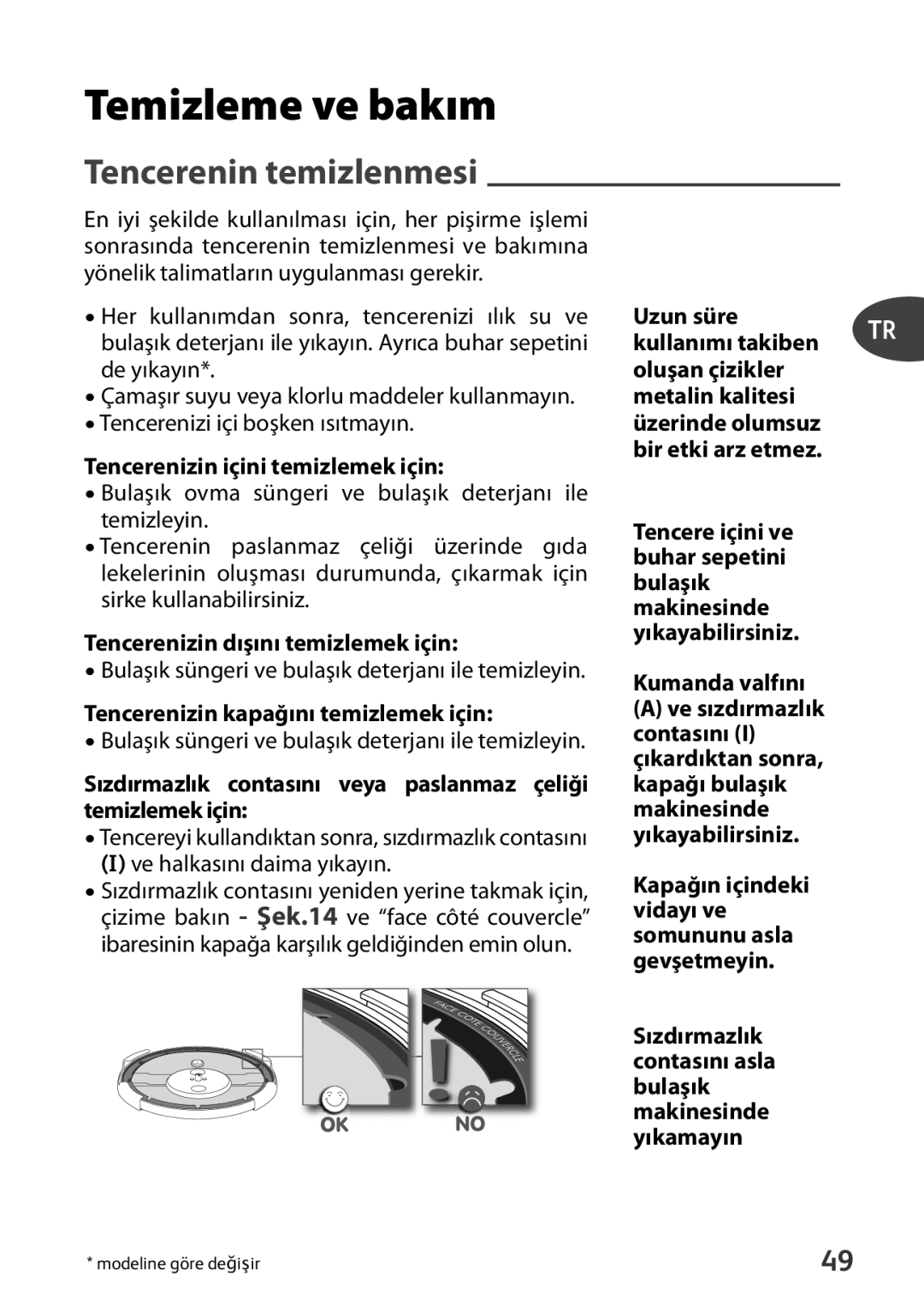 Tefal P4371463, P4371461, P4371466, P4371462 manual Temizleme ve bakım, Tencerenin temizlenmesi 