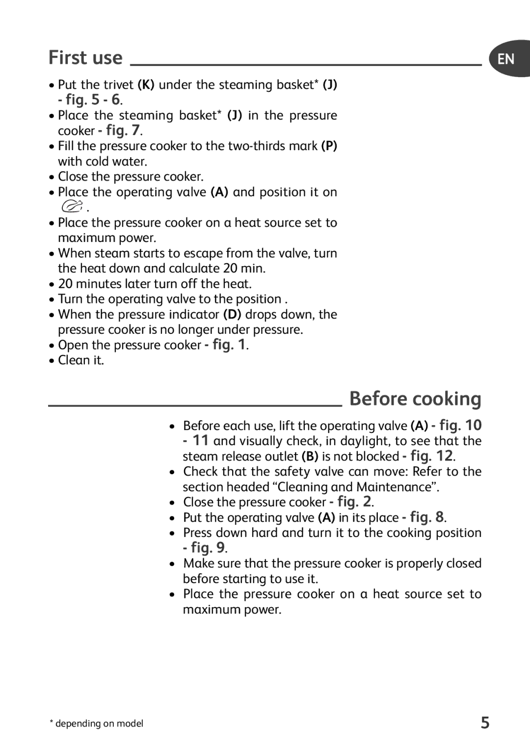 Tefal P4371463, P4371461, P4371466, P4371462 manual First use, Before cooking 