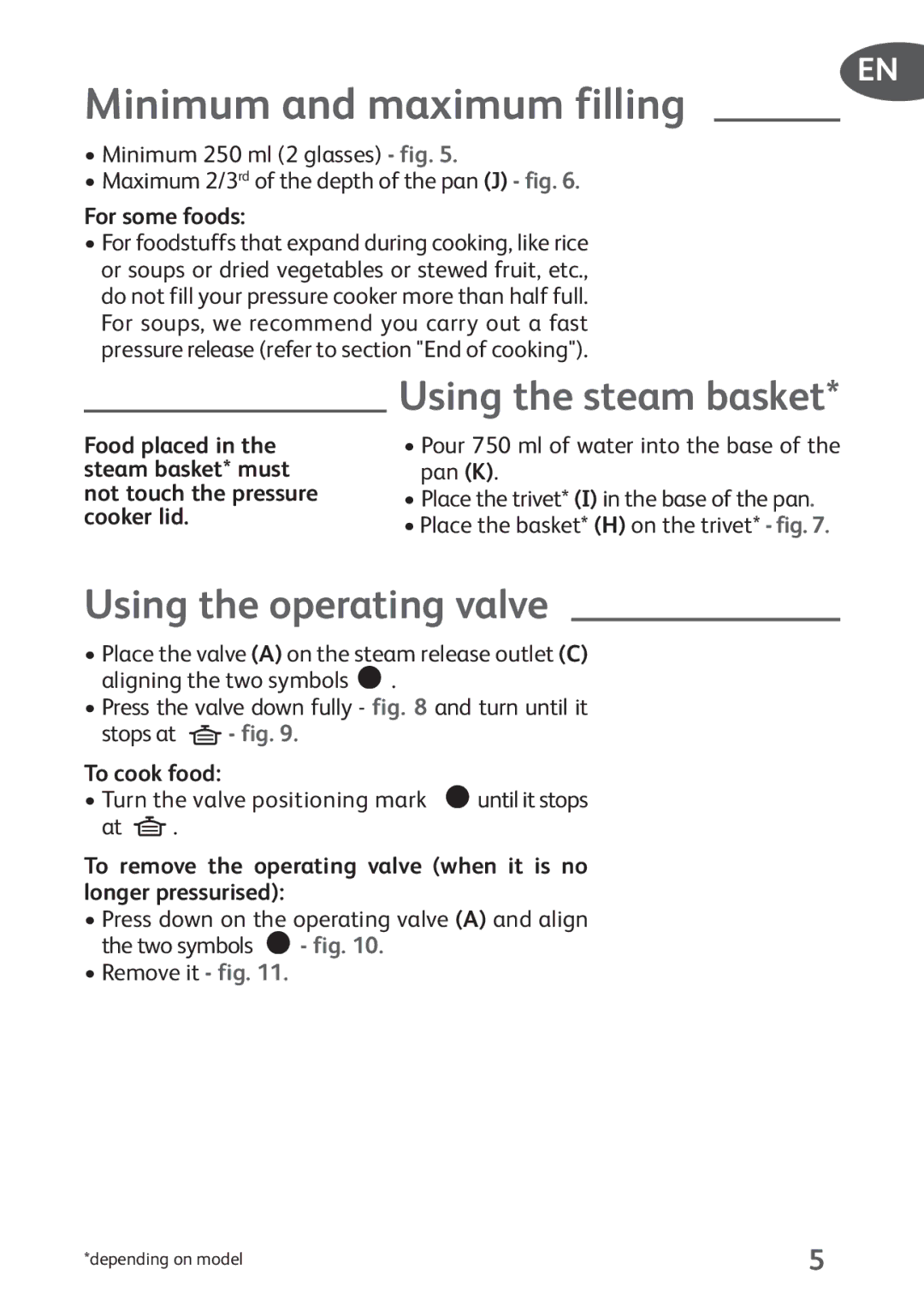 Tefal P4394835, P4394831 manual Using the steam basket, Using the operating valve, For some foods, To cook food 