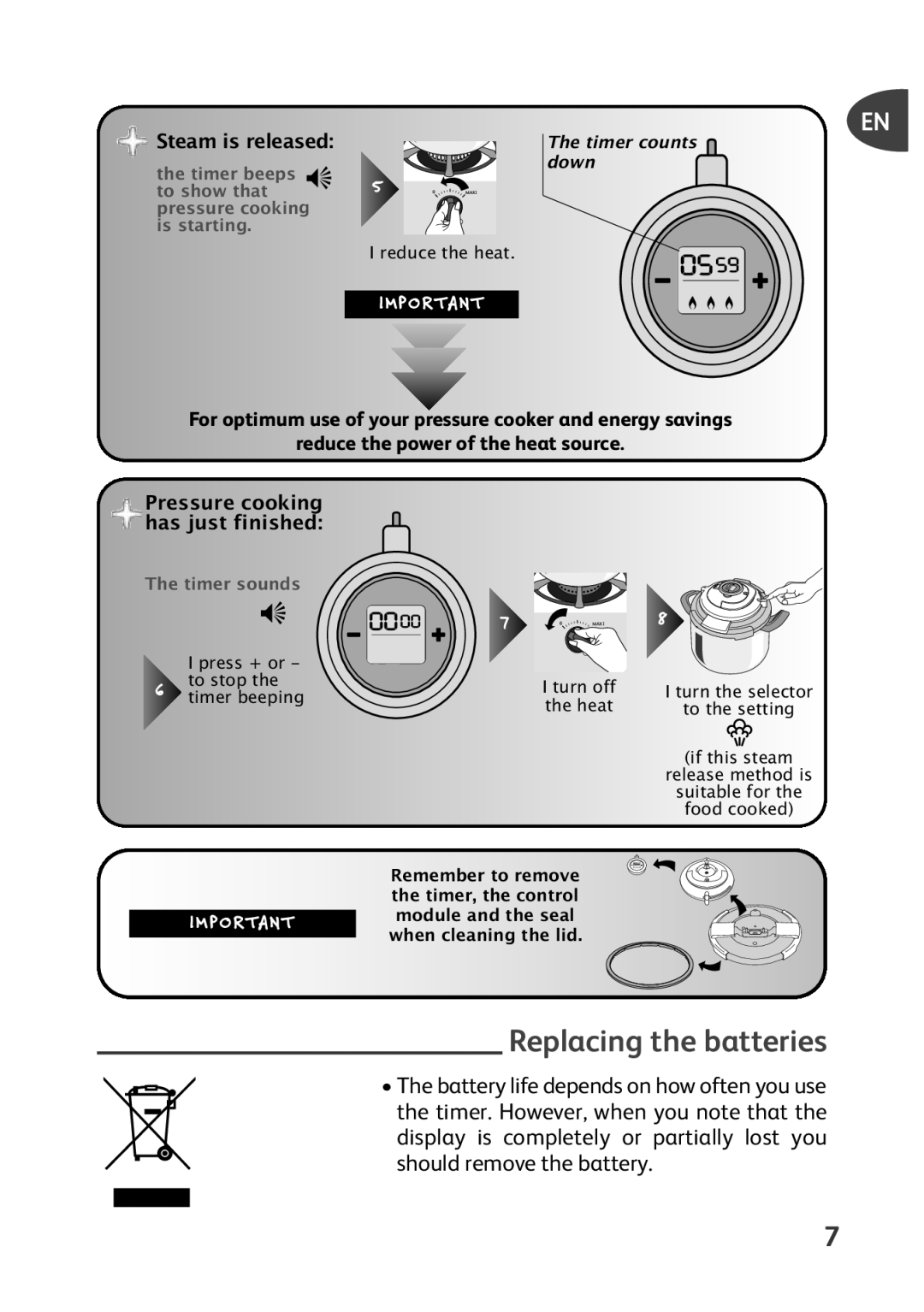 Tefal P4400631 manual Replacing the batteries, Timer sounds 