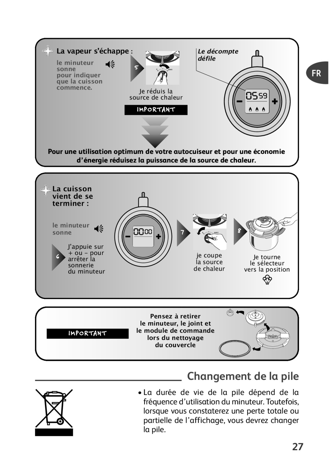 Tefal P4400631 manual Changement de la pile, La vapeur s’échappe 