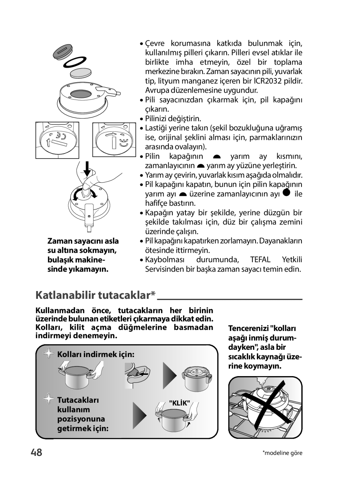 Tefal P4400631 manual Katlanabilir tutacaklar 