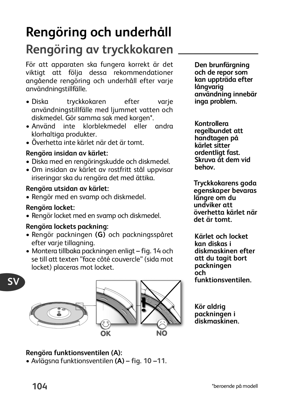 Tefal P4424735 manual Rengöring och underhåll, Rengöring av tryckkokaren 