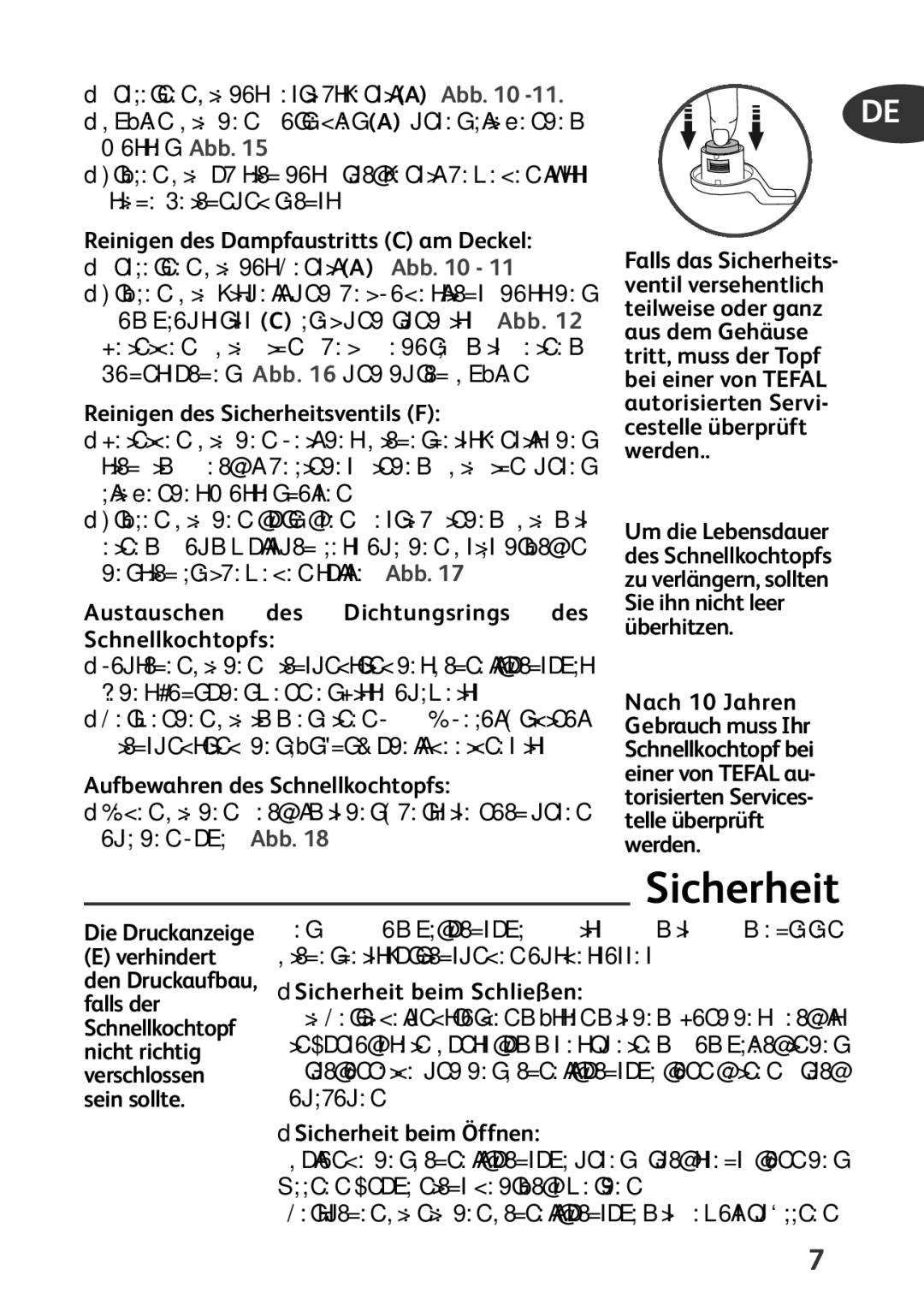 Tefal P4424735 manual Sicherheit 