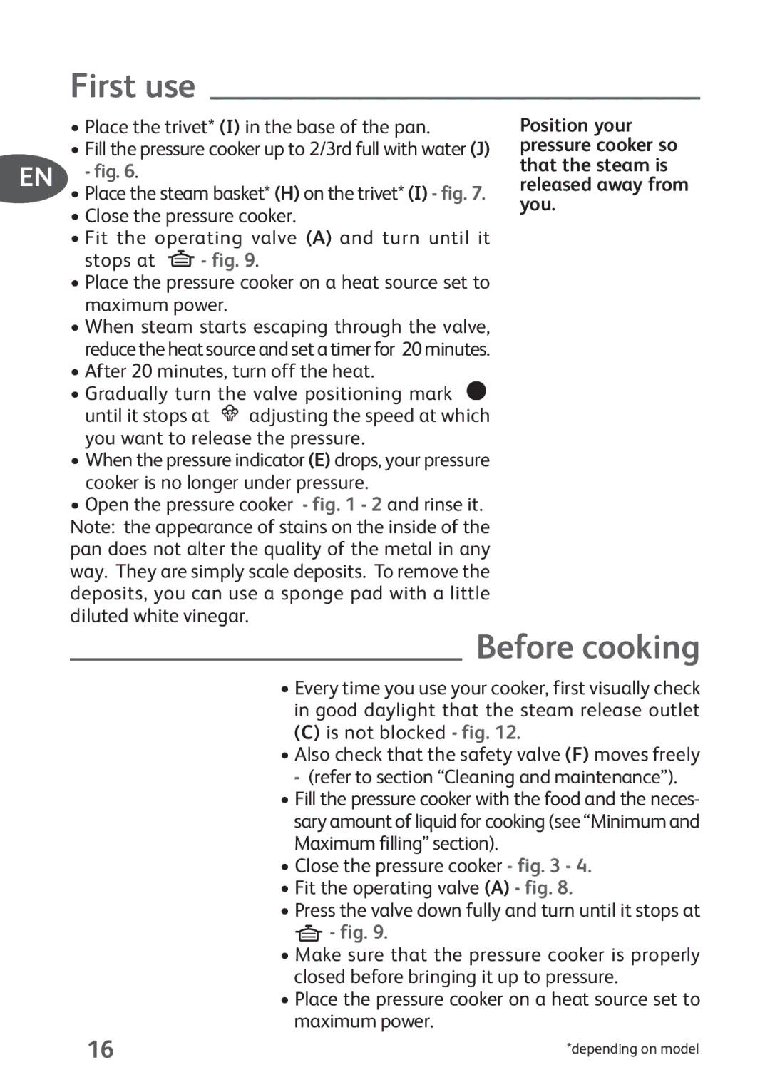 Tefal P4424735 manual First use, Before cooking, EN fig, Is not blocked fig 