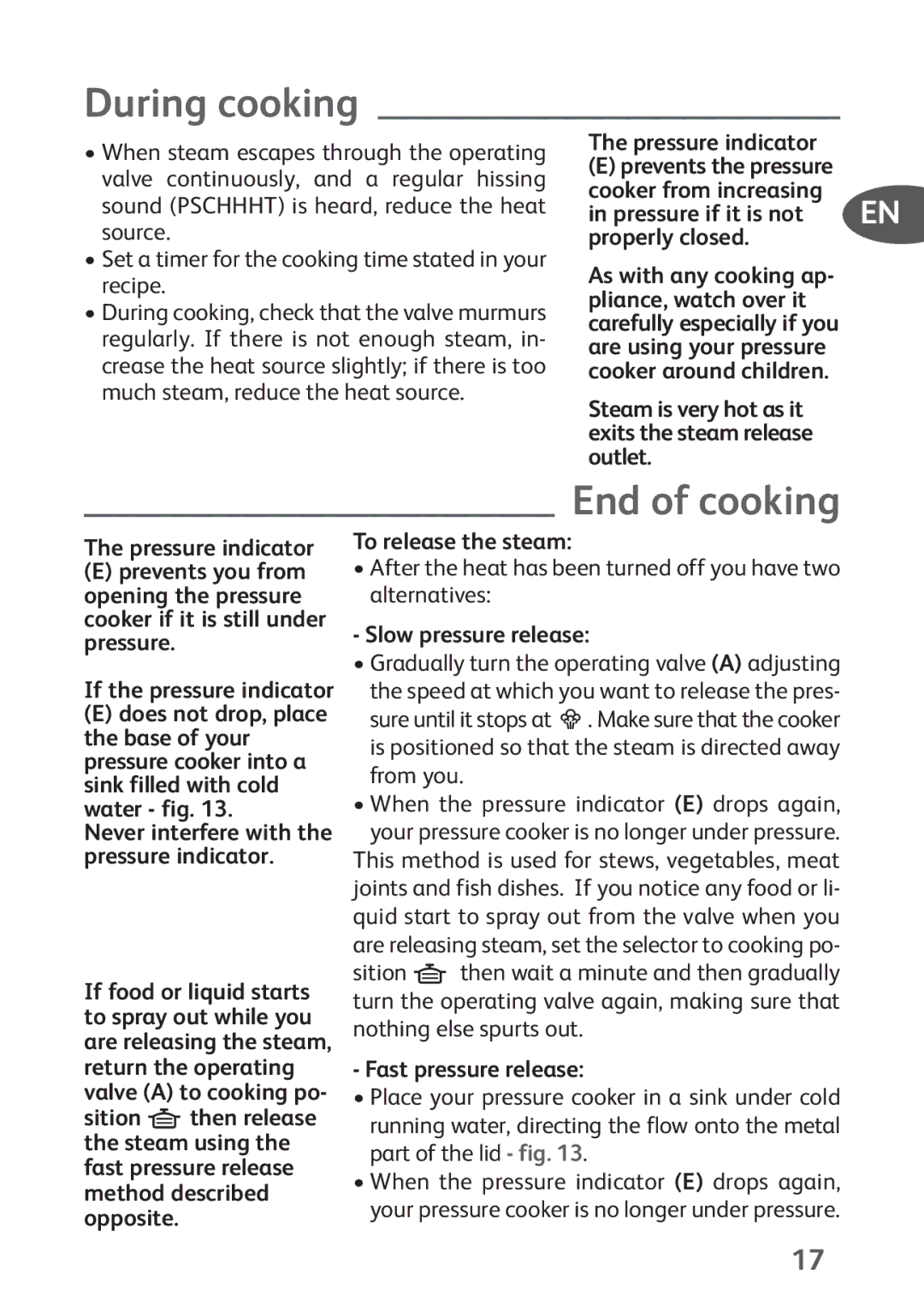 Tefal P4424735 manual During cooking, End of cooking 