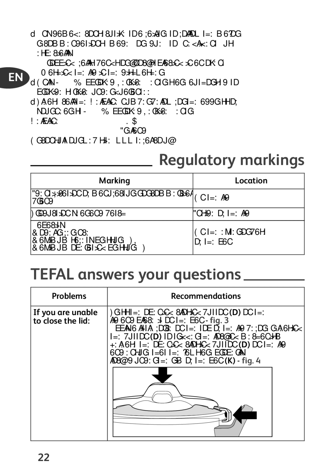 Tefal P4424735 manual Regulatory markings, Tefal answers your questions, Marking Location, To close the lid 