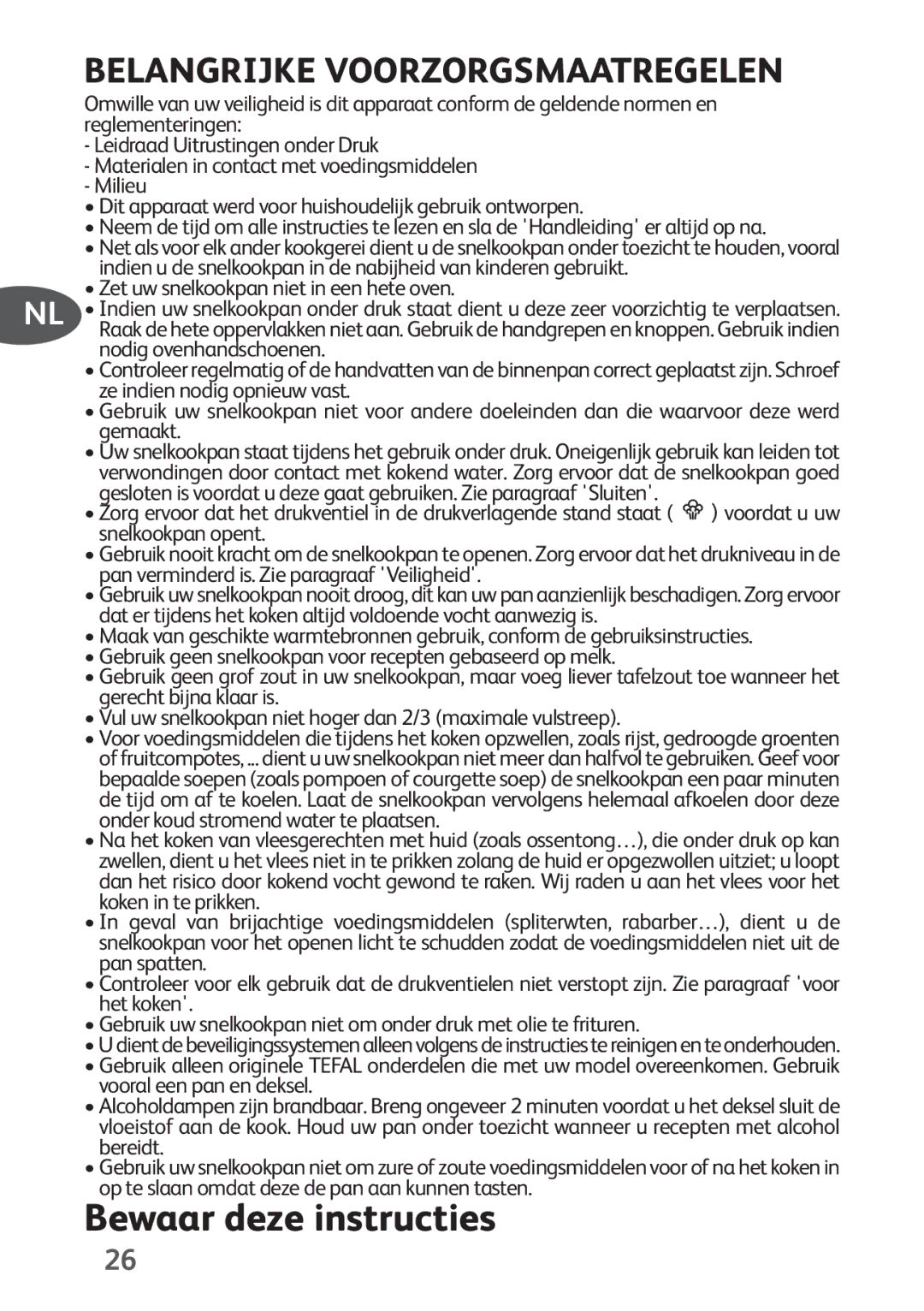 Tefal P4424735 manual Bewaar deze instructies 