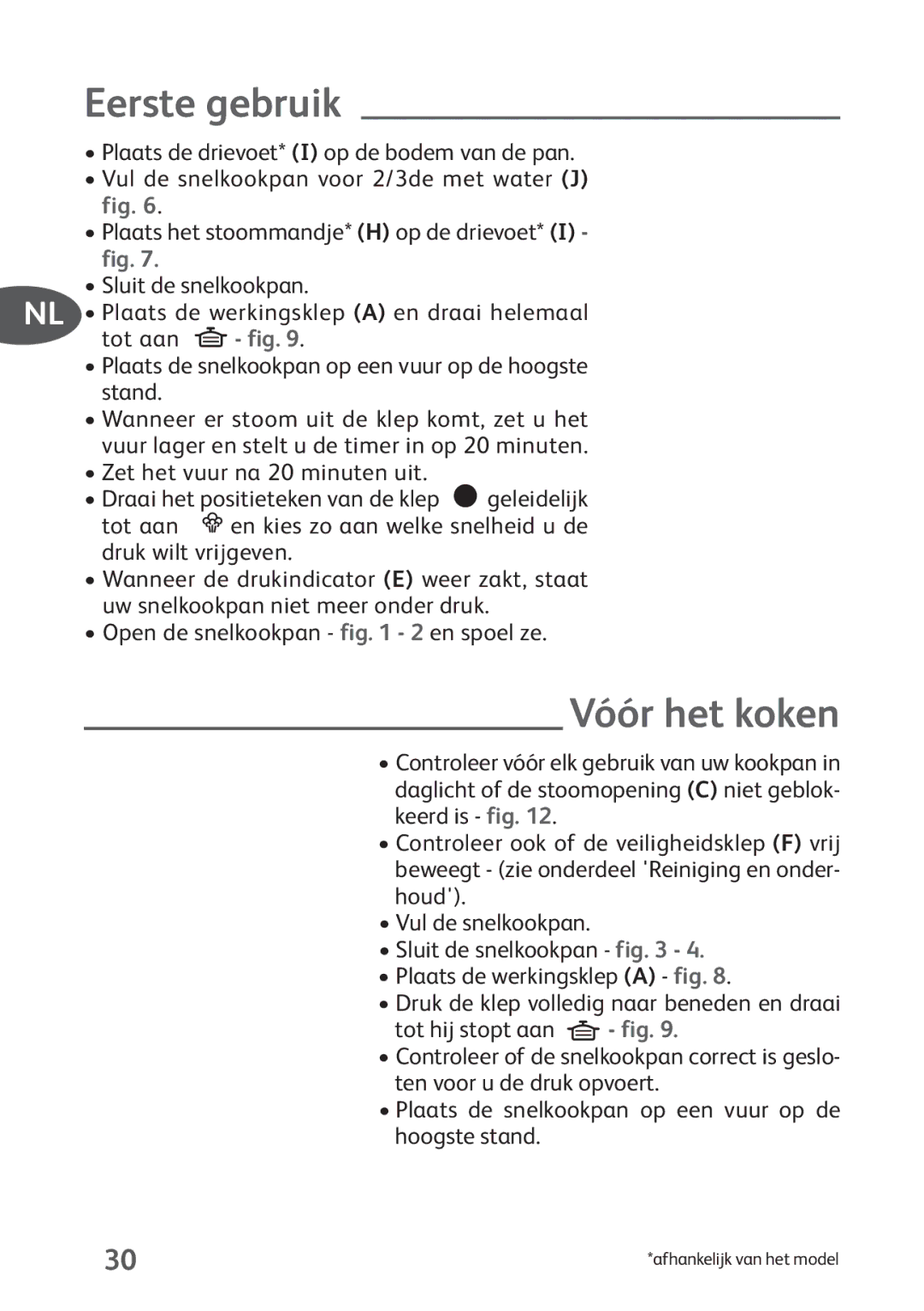 Tefal P4424735 manual Eerste gebruik, Vóór het koken 