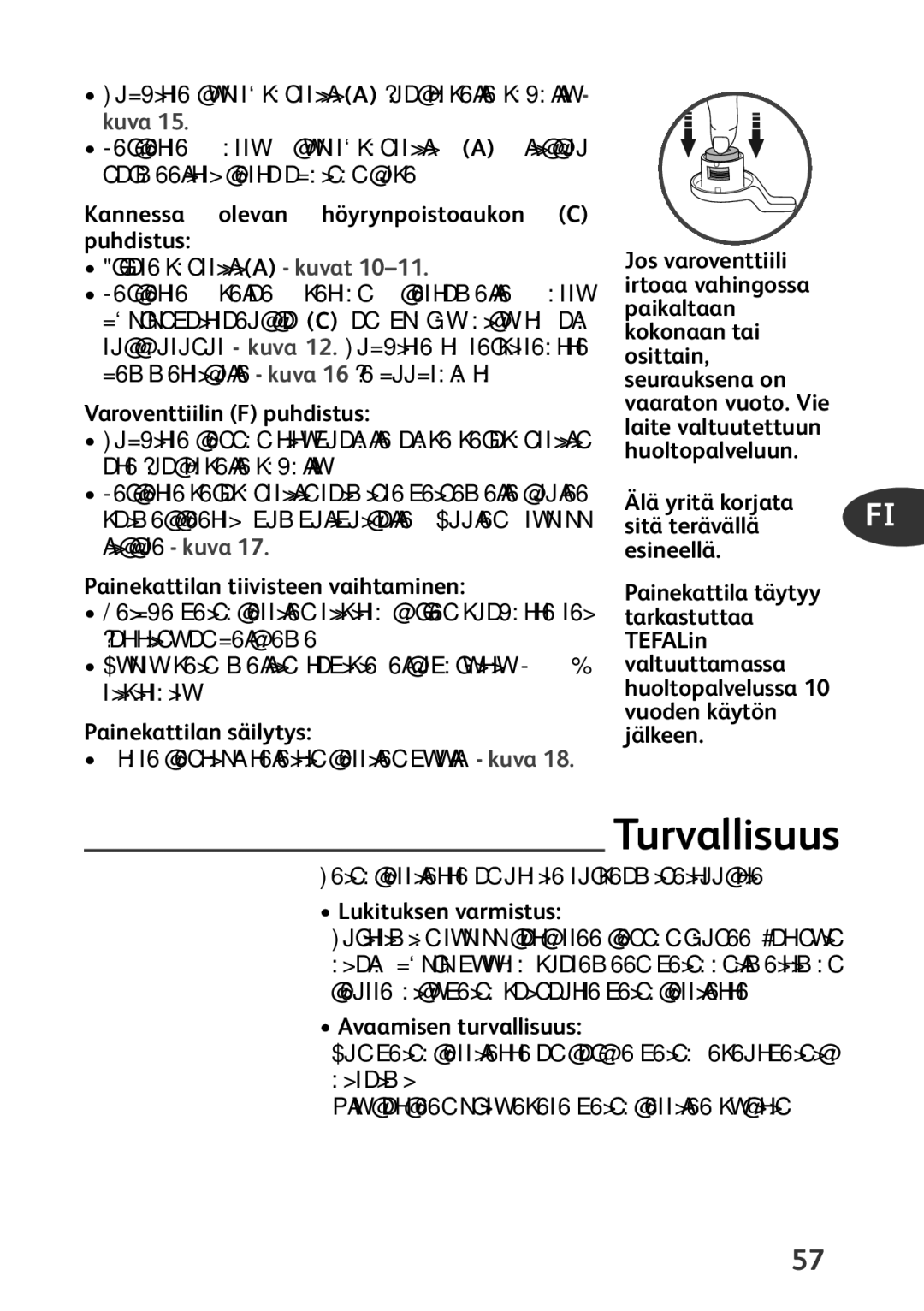 Tefal P4424735 manual Turvallisuus 