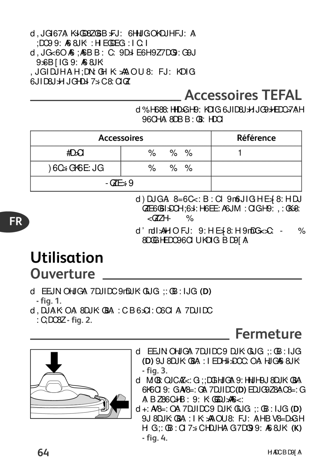 Tefal P4424735 manual Utilisation, Accessoires Tefal, Ouverture, Fermeture, Joint 6L 7,5L 9L 