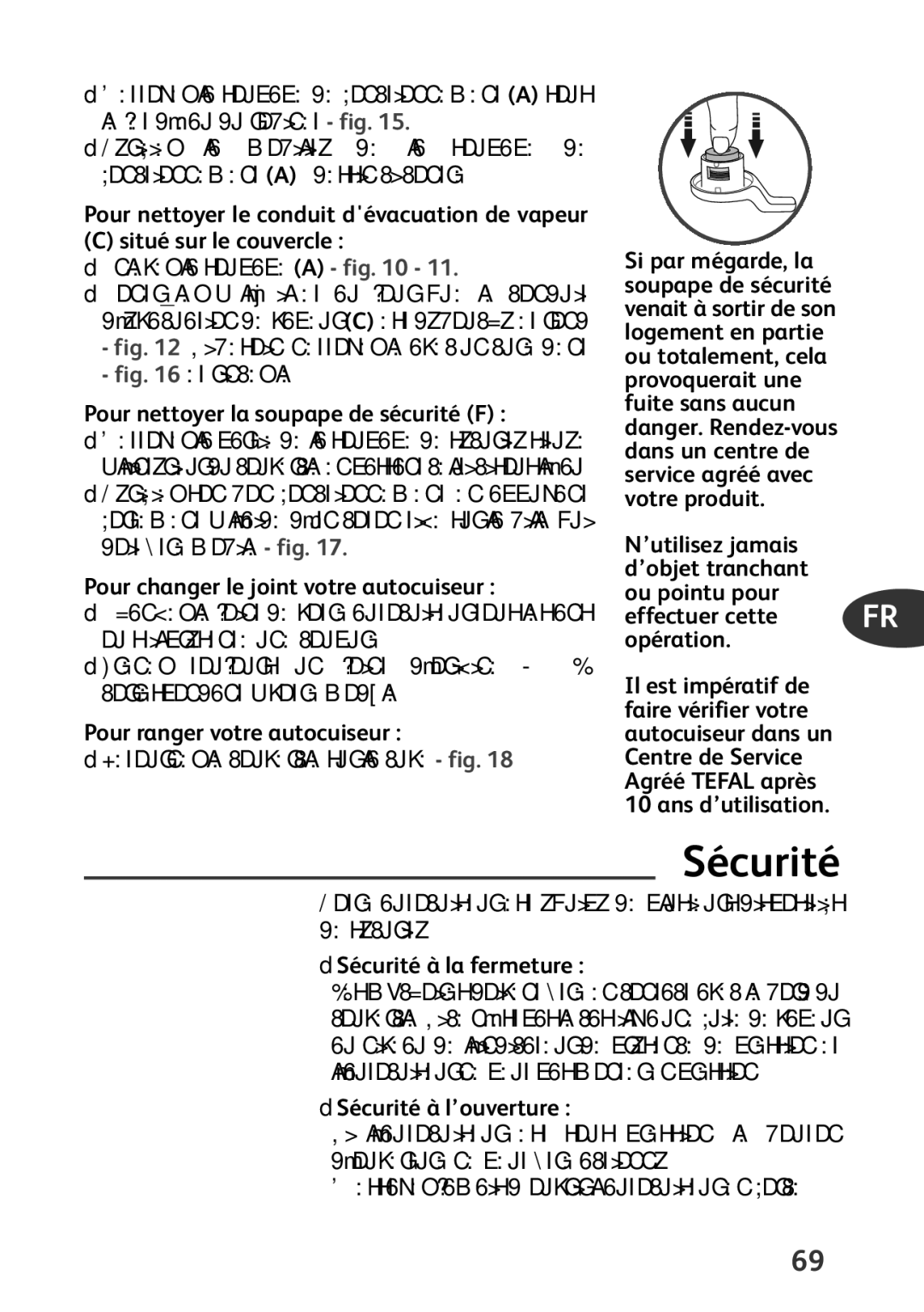 Tefal P4424735 manual Sécurité 