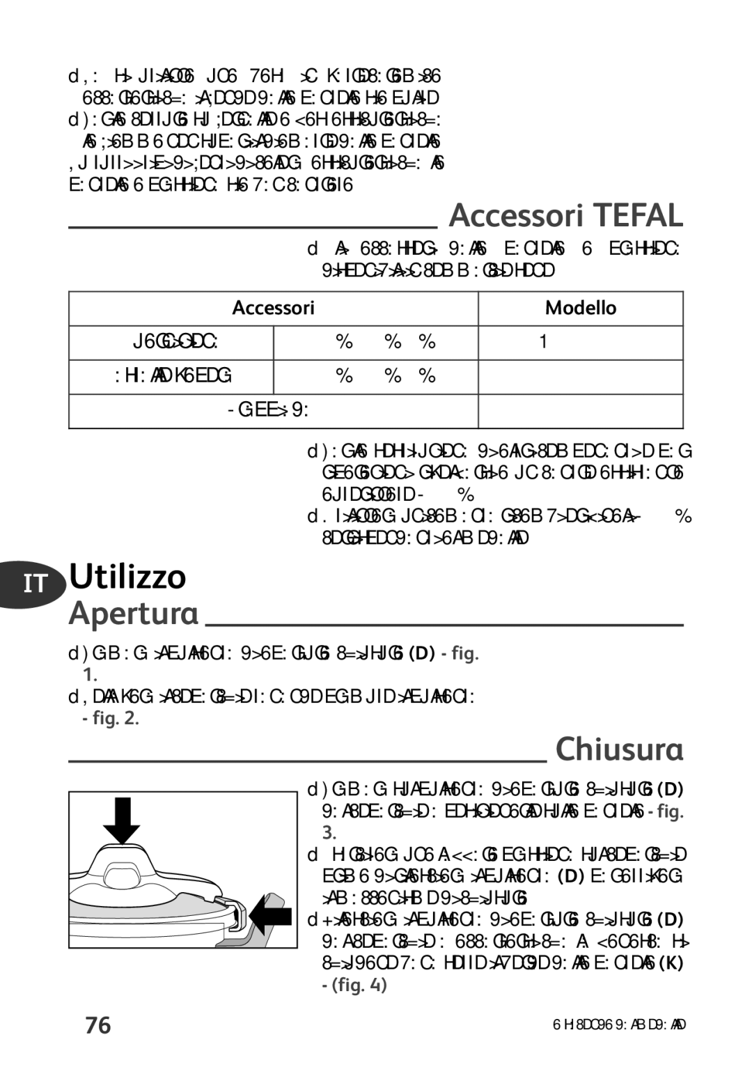 Tefal P4424735 manual IT Utilizzo, Accessori Tefal, Apertura, Chiusura, Accessori Modello 