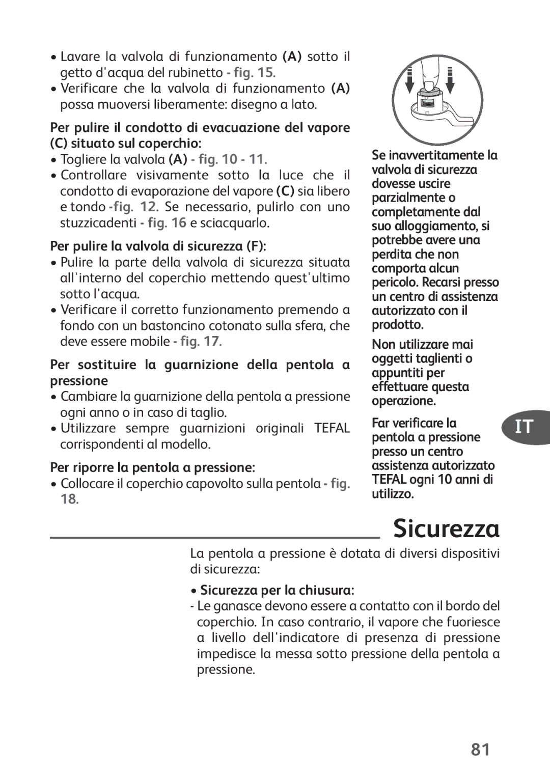 Tefal P4424735 manual Sicurezza, Collocare il coperchio capovolto sulla pentola fig 