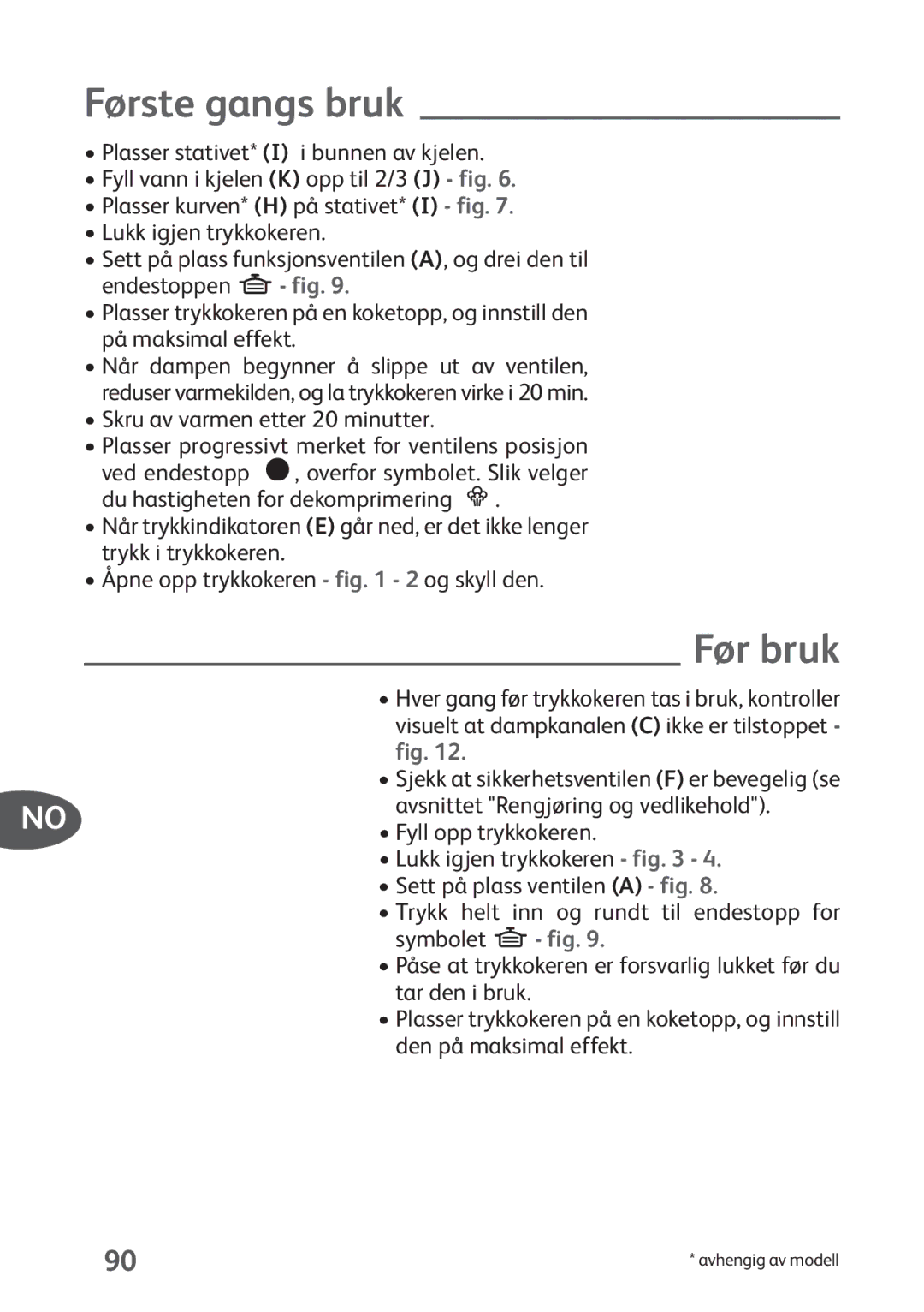 Tefal P4424735 manual Første gangs bruk, Før bruk, Skru av varmen etter 20 minutter 