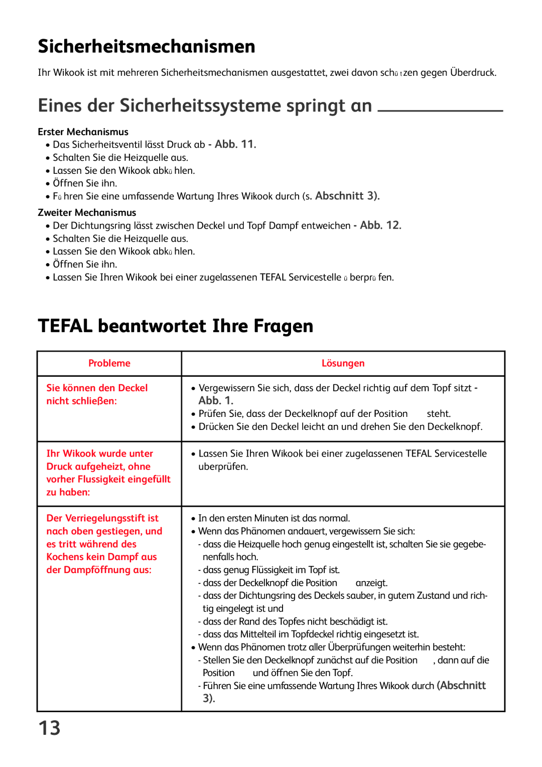 Tefal P6060433, P6060400 Sicherheitsmechanismen, Eines der Sicherheitssysteme springt an, Tefal beantwortet Ihre Fragen 