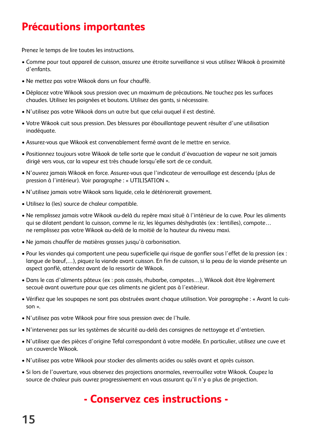 Tefal P6060431, P6060400, P6060401, P6060432, P6060404, P6060437, P6060434 Précautions importantes, Conservez ces instructions 