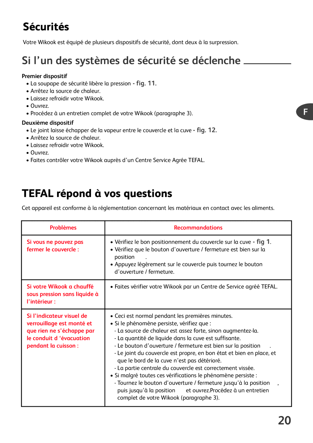 Tefal P6060432, P6060400, P6060401 Sécurités, Si l’un des systèmes de sécurité se déclenche, Tefal répond à vos questions 