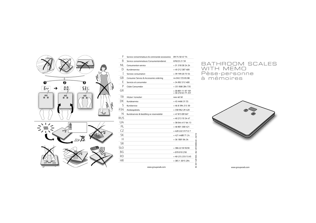 Tefal PP1058V0 manual Bathroom Scales with Memo, Pèse-personne à mémoires 