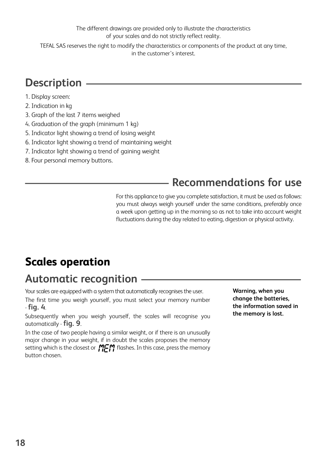 Tefal PP5049A6, PP5049B9, PP5049A5 manual Recommendations for use, Automatic recognition 