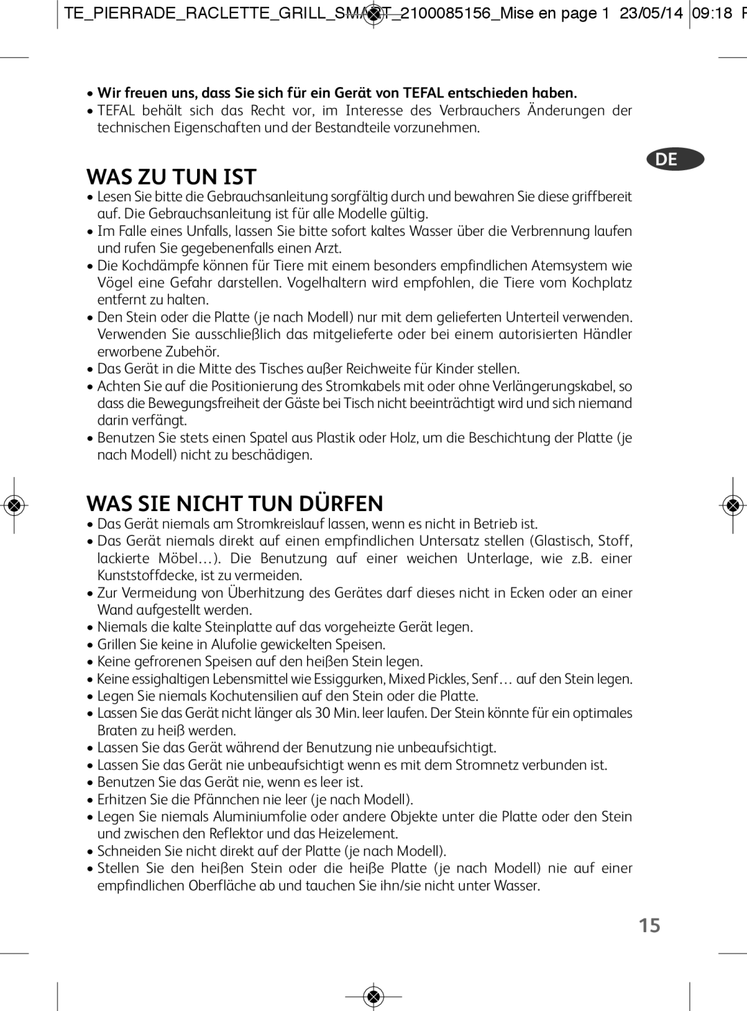 Tefal PR457812 manual Was Zu Tun Ist, WAS SIE Nicht TUN Dürfen 