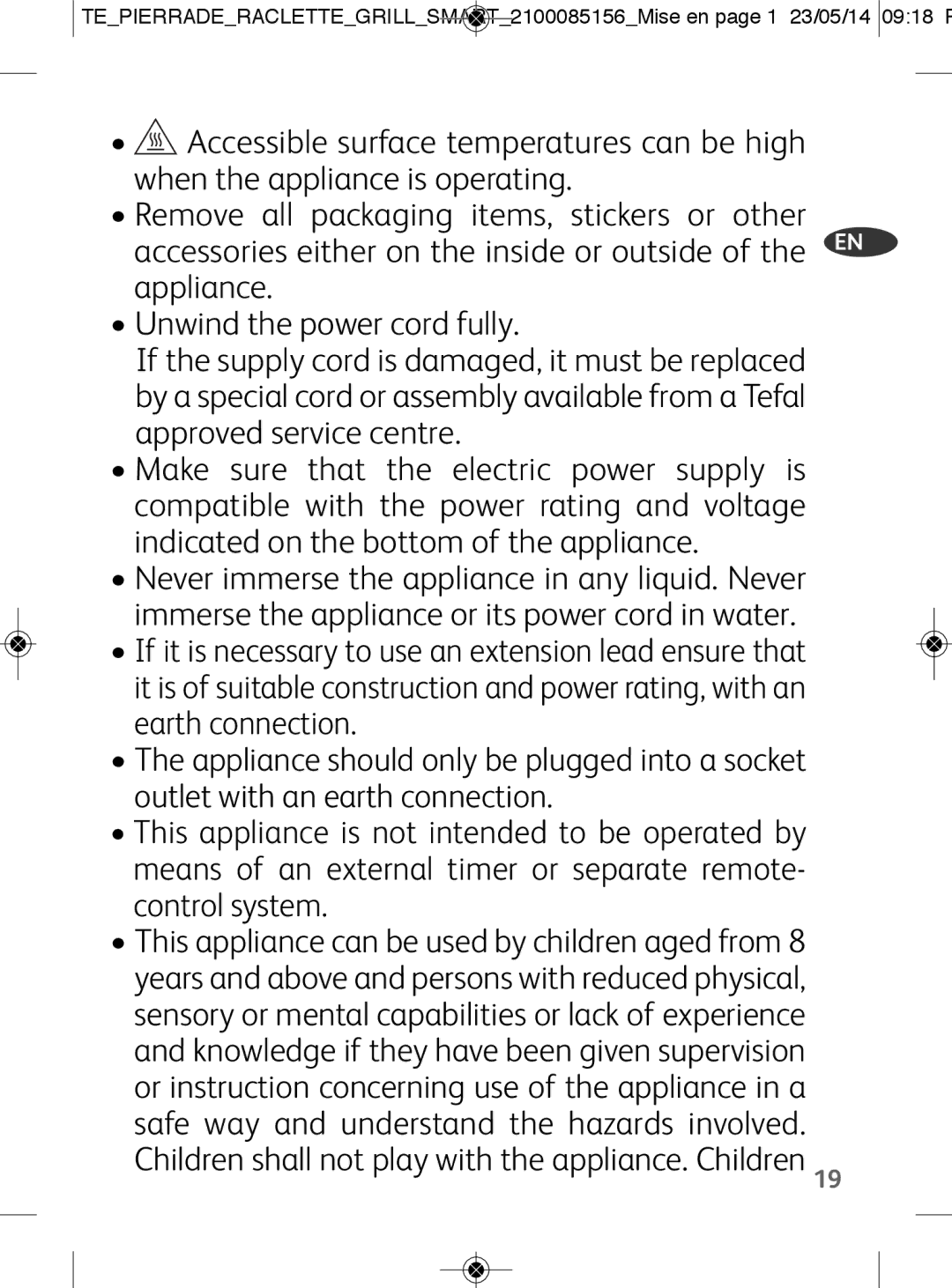 Tefal PR457812 manual Children shall not play with the appliance. Children 