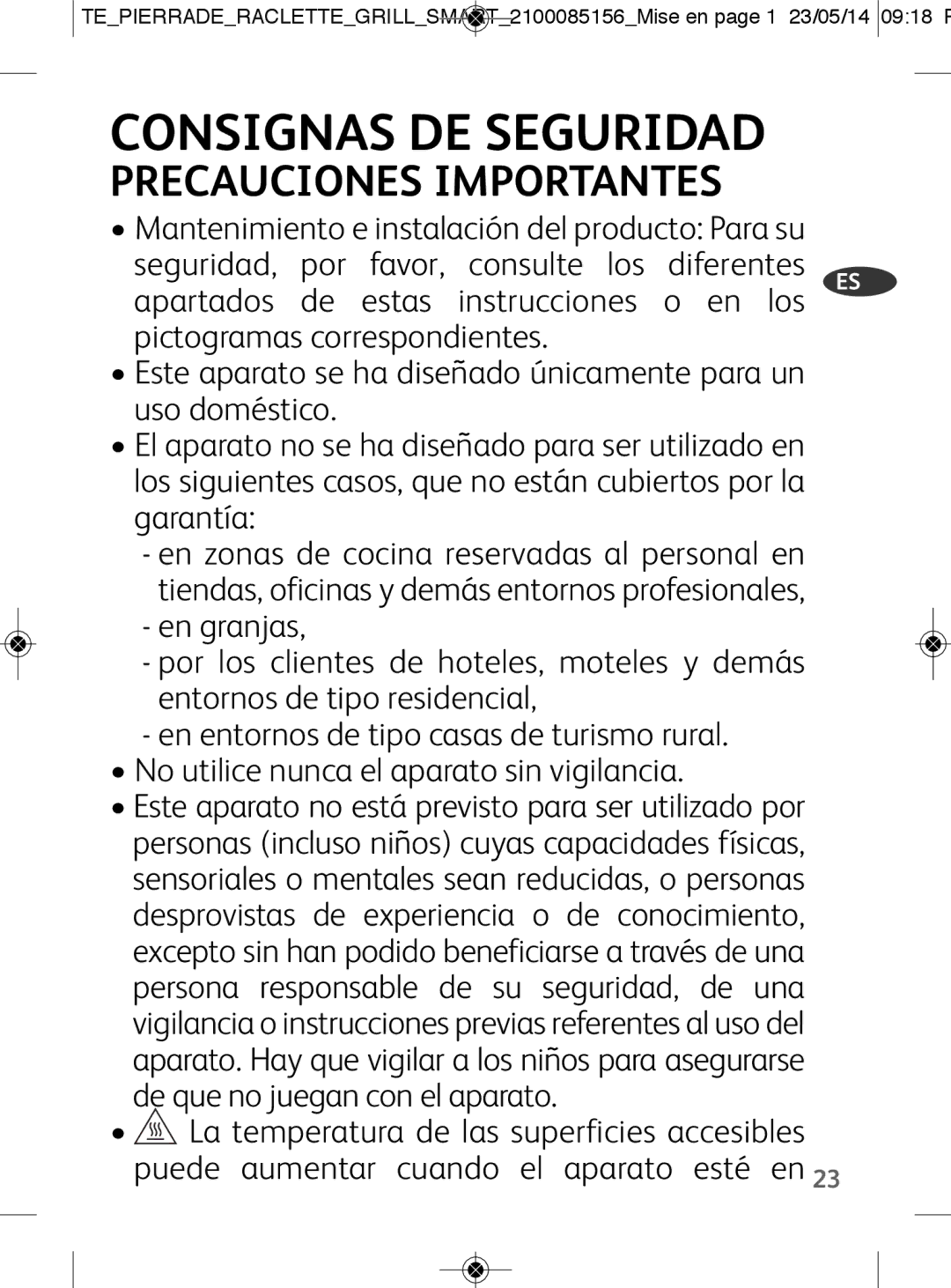 Tefal PR457812 manual Consignas DE Seguridad, Precauciones Importantes 