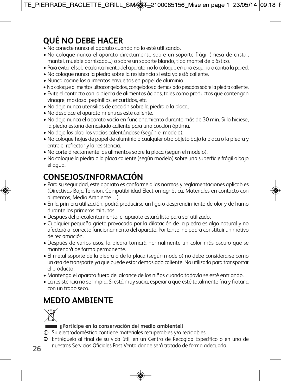 Tefal PR457812 QUÉ no Debe Hacer, Consejos/Información, Medio Ambiente, ¡¡Participe en la conservación del medio ambiente 