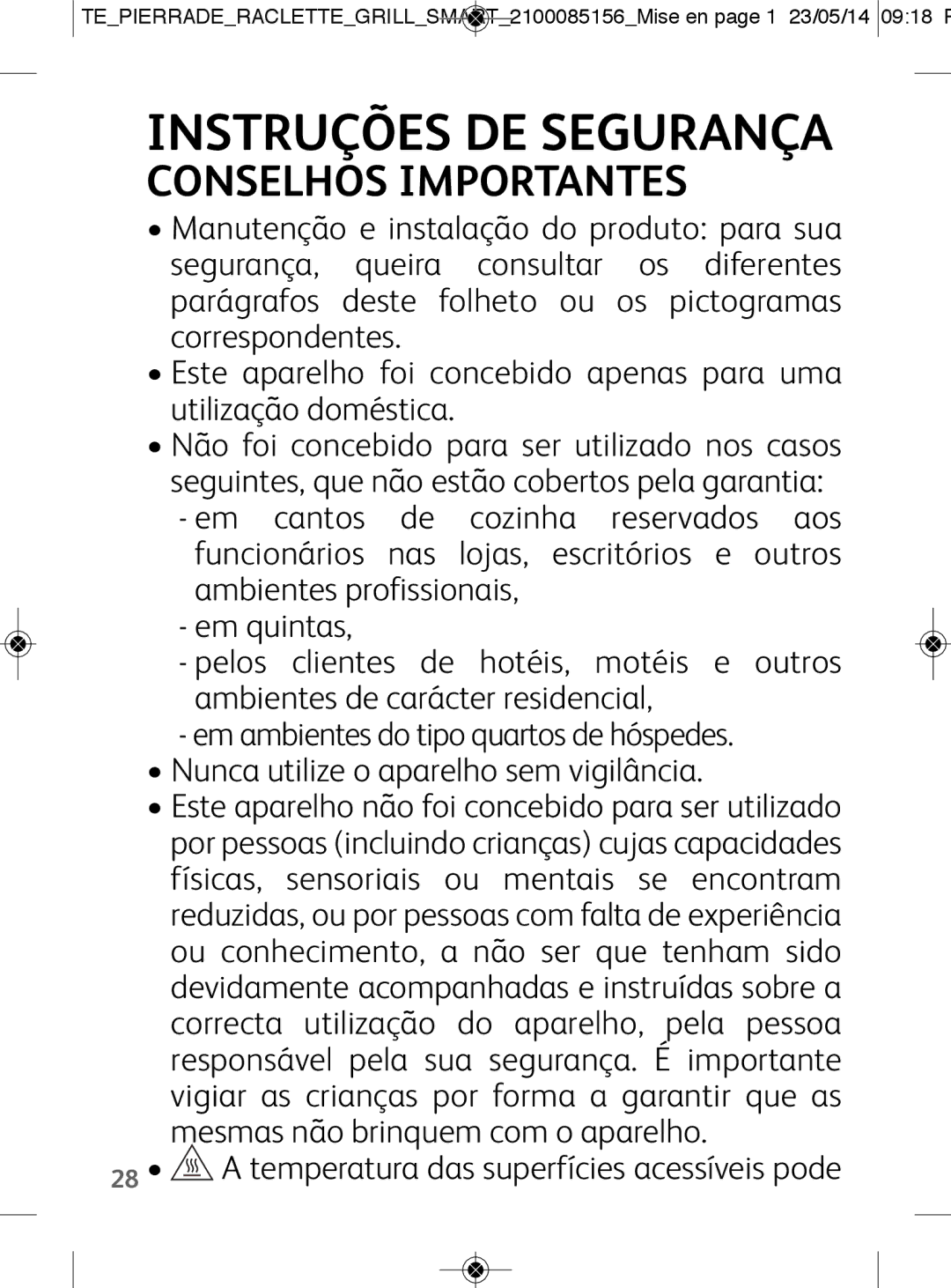 Tefal PR457812 manual Instruções DE Segurança, Conselhos Importantes 