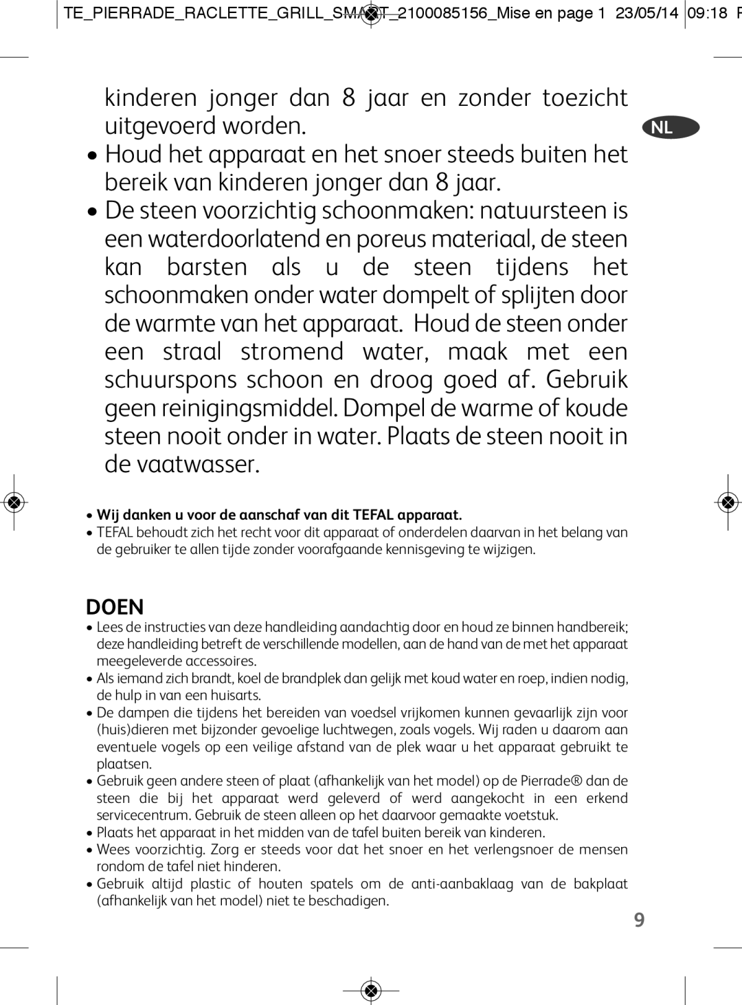 Tefal PR457812 manual Doen, Wij danken u voor de aanschaf van dit Tefal apparaat 