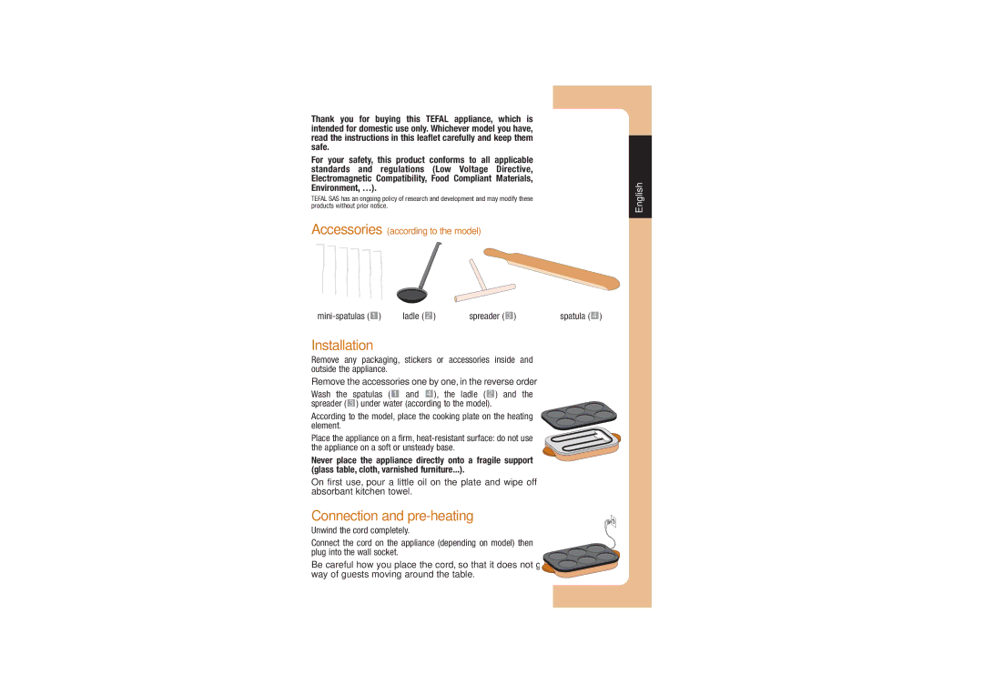 Tefal PY551025, PY551012, PY551042, PY551033 manual Installation, Connection and pre-heating 