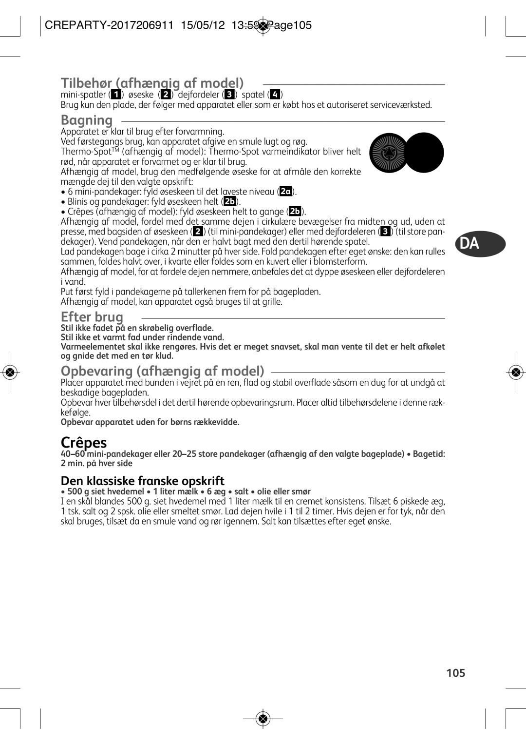 Tefal PY556816, PY556812 manual Tilbehør afhængig af model, Bagning, Efter brug, Opbevaring afhængig af model 