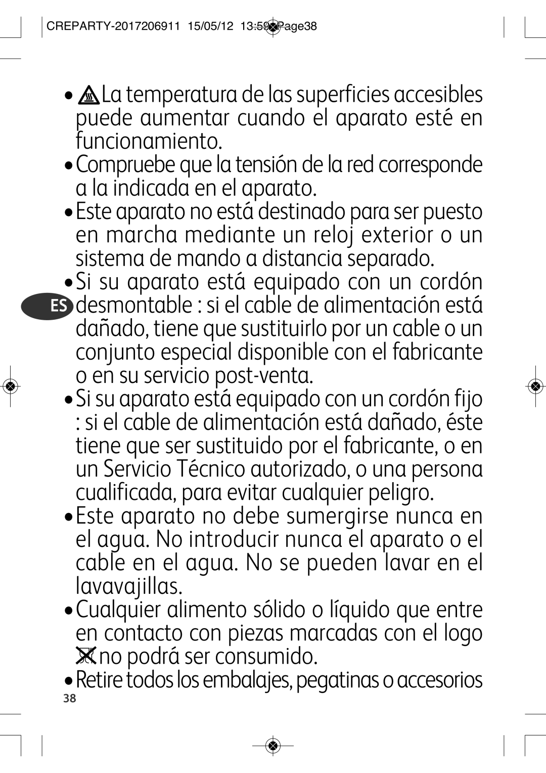 Tefal PY556812, PY556816 manual En su servicio post-venta, Si su aparato está equipado con un cordón fijo 