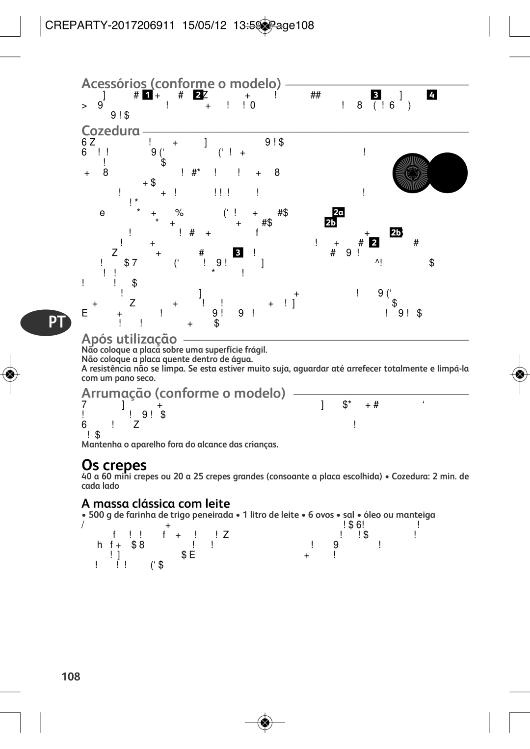 Tefal PY557O12 manual Os crepes, Acessórios conforme o modelo, Cozedura, Massa clássica com leite 