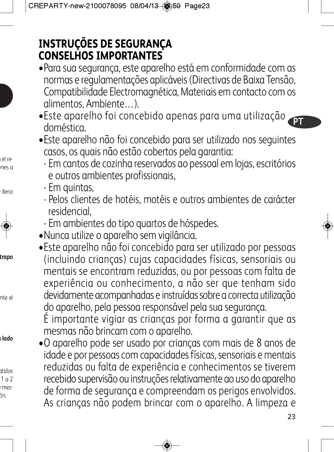 Tefal PY558813, PY558816 manual Instruções DE Segurança Conselhos Importantes, Trapo, Lado 