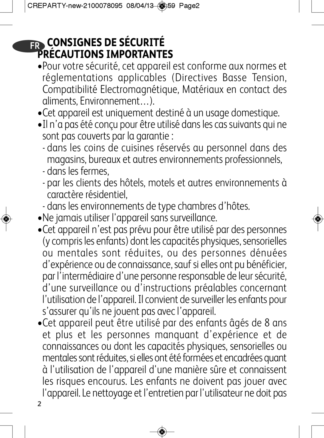 Tefal PY559312 manual FR Consignes DE Sécurité Précautions Importantes 