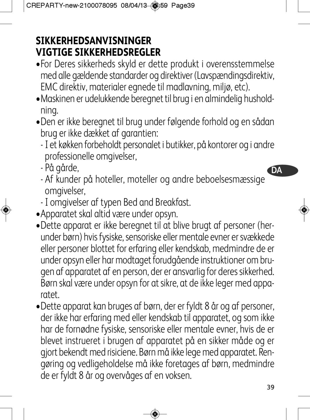 Tefal PY559312 manual Sikkerhedsanvisninger Vigtige Sikkerhedsregler, På gårde 