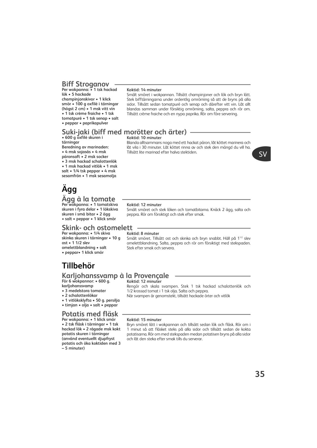 Tefal PY580025, PY580028, PY580012, PY580018 manual Ägg, Tillbehör 