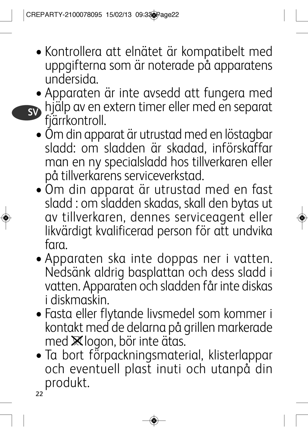 Tefal PY582813, PY582816 manual Fjärrkontroll 