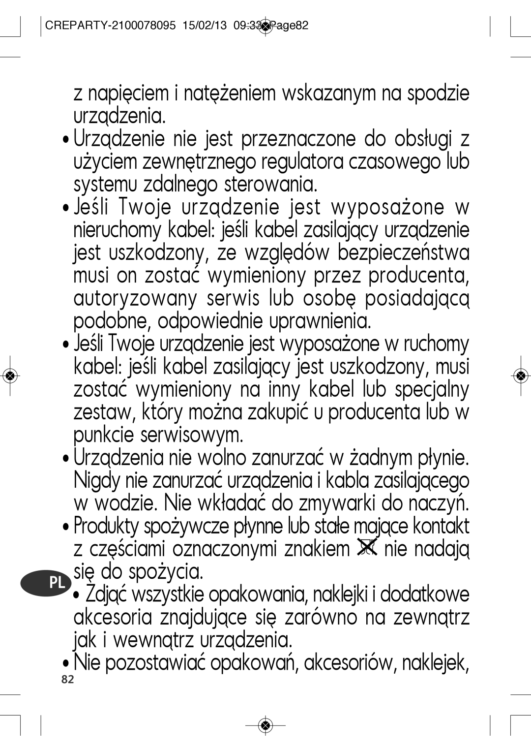 Tefal PY582813, PY582816 manual Napięciem i natężeniem wskazanym na spodzie urządzenia, PL się do spożycia 