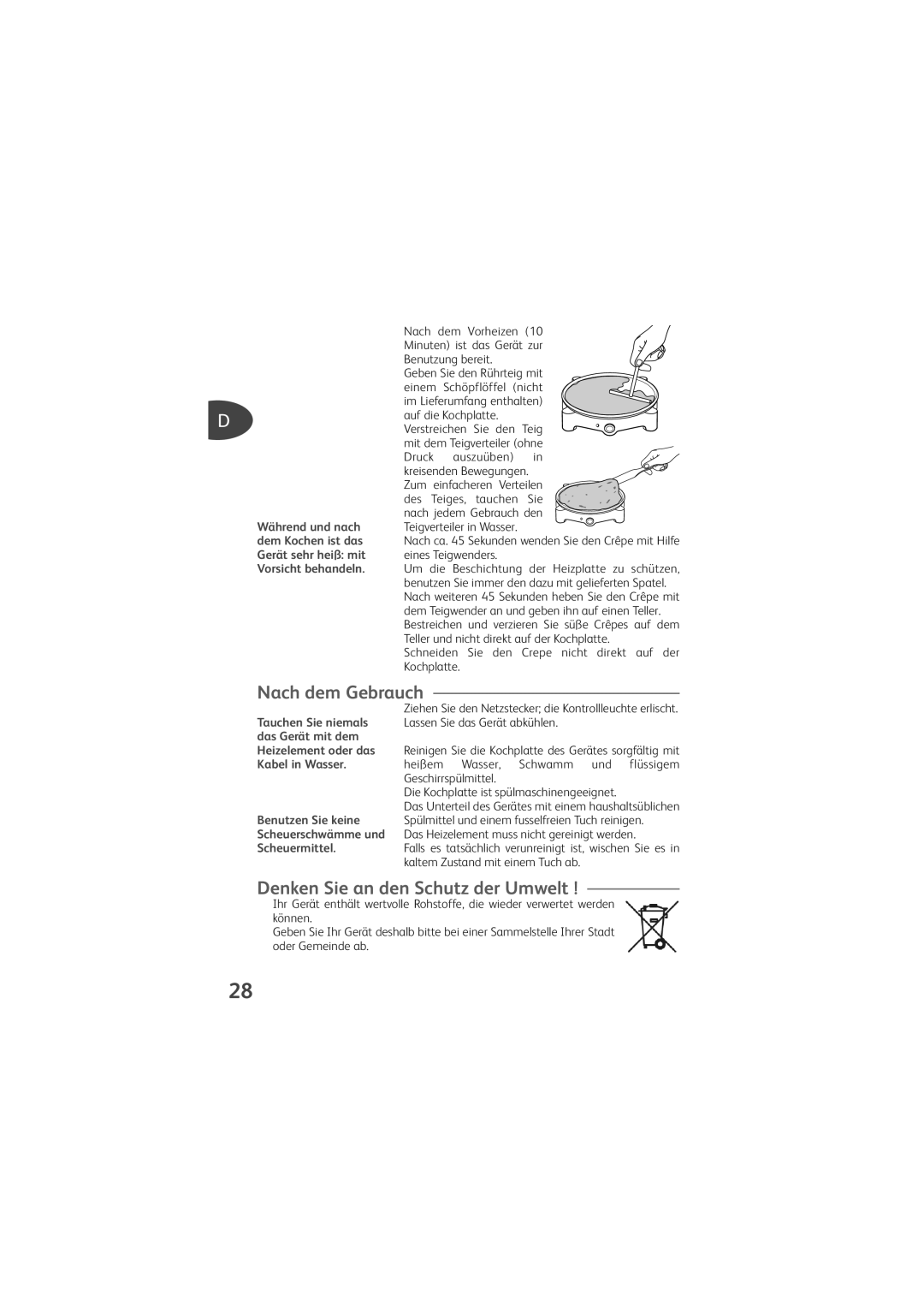 Tefal PY700528, PY700512 manual Nach dem Gebrauch, Denken Sie an den Schutz der Umwelt 